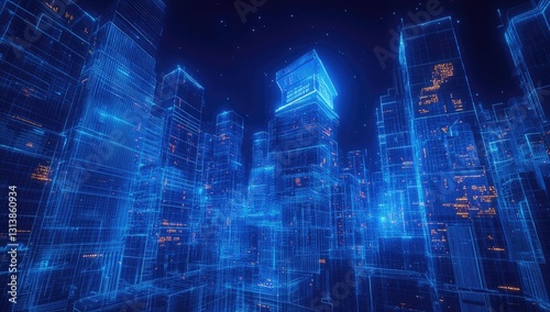 Digital cityscape at night