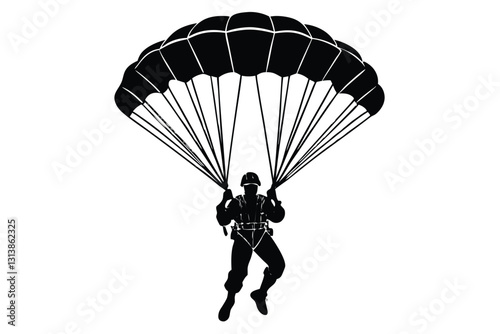 Paragliding Parachute black clipart isolated on a white backgroun