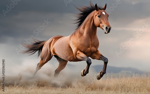 72. A magnificent horse running freely across the Mongolian steppes