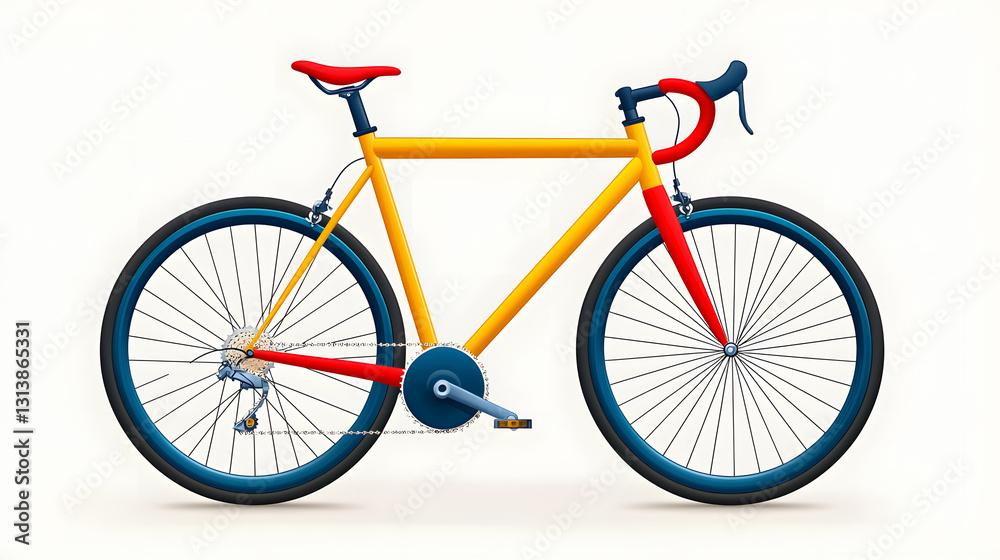 Fototapeta premium Orange Blue Red Racing Bicycle Illustration White Background