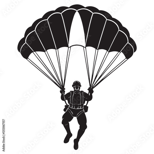 skydiver silhouettes parachuting on white background