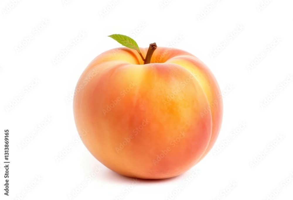 Single ripe peach, perfectly isolated on pure white background, organic, ripe Single ripe peach, perfectly isolated on pure white background, organic, ripe