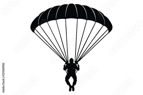 Parachute Skydiving Silhouette Art On Solid White Background