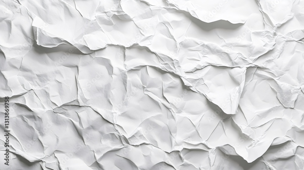 Crumpled white paper creates textured background Crumpled white paper creates textured background