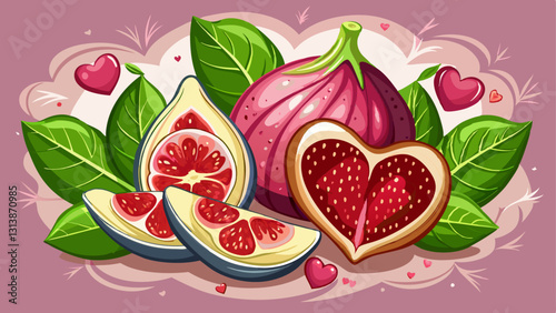 Corazones por el Día de San Valentín con higos frescos y su deliciosa pulpa
