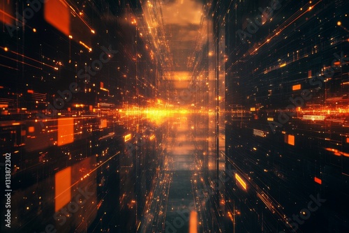 Captivating abstract visualization of a data flow showcasing vibrant lights and futuristic elements  perfect for representing machine learning and innovation concepts.