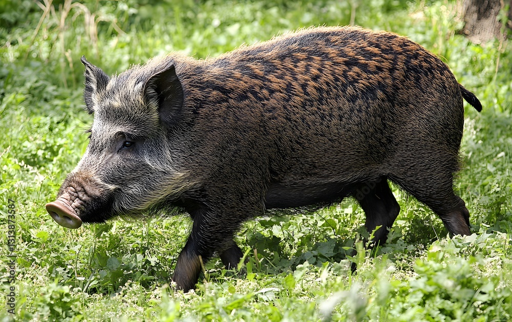 89. A wild boar rooting in the underbrush of a European forest 89. A wild boar rooting in the underbrush of a European forest