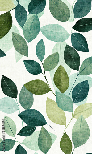 Wallpaper Mural Elegant Green Leaves Pattern on White Background, A Botanical Watercolor Illustration Torontodigital.ca