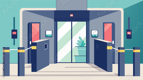 Keycard entry systems at all entrance points limiting access only to authorized personnel.. Vector illustration