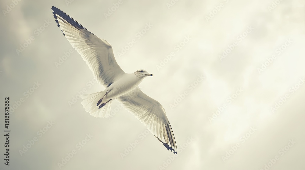 Fototapeta premium Majestic Seagull in Flight: A Vision of Freedom and Grace in the Open Sky