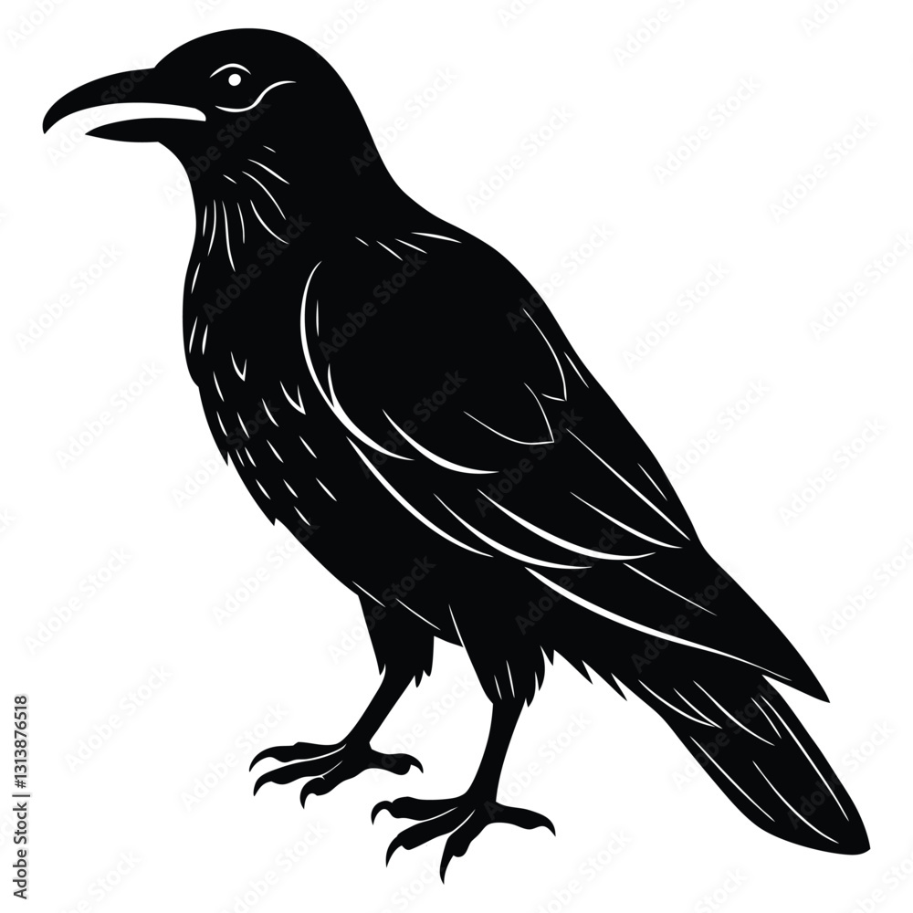 Fototapeta premium Crow silhouettes and icons. Black flat color simple elegant white background Crow animal vector and illustration.