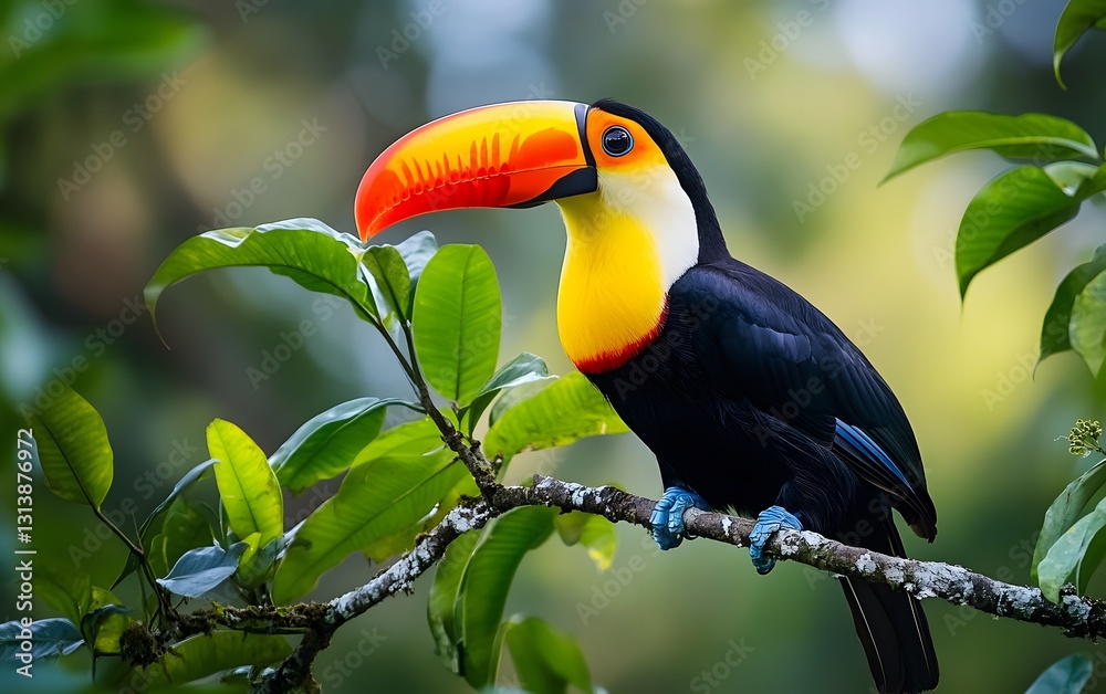 Fototapeta premium 98. A vibrant toucan perched in the Amazon rainforest