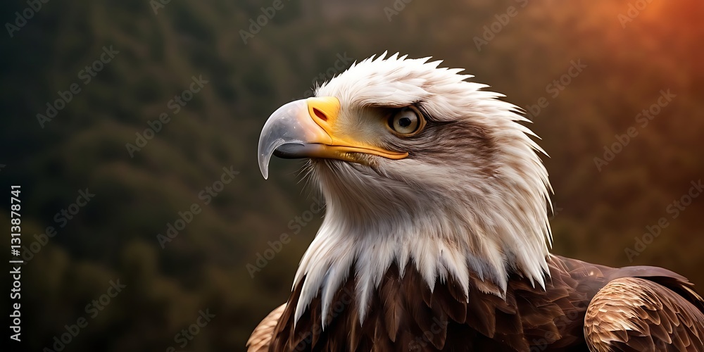 Fototapeta premium Majestic Eagle American flag waving in the breeze, USA, American Independence Day, 4th of July