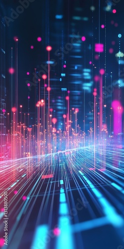 A vibrant and abstract representation of data visualization showcasing colorful lines and illuminated dots in motion  emphasizing technology and modern design.