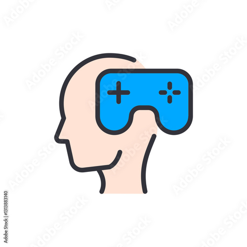 Game addiction colored icons, minimalist vector illustration ,simple transparent graphic element .Isolated on white background
