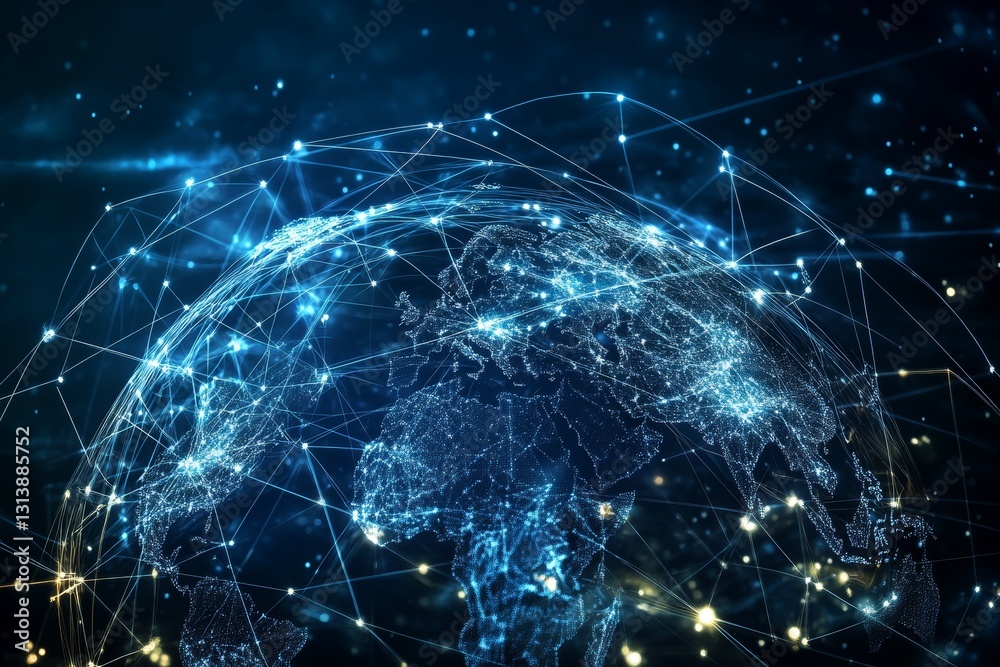 This image showcases a digital representation of Earth with glowing connections. It emphasizes global networks and communication technology, providing a futuristic aesthetic.