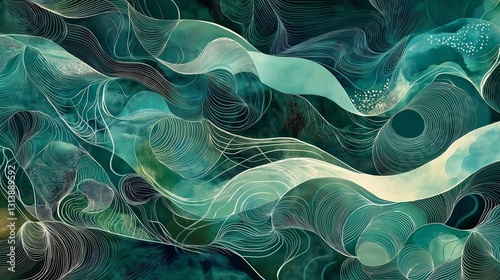 Intricate green and yellow swirls create an abstract representation of environmental themes, evoking the interconnectedness of nature and promoting ecological awareness