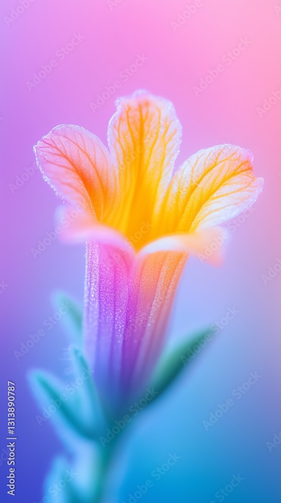 Fototapeta premium Soft Macro Close Up of Yellow Freesia Flower With Delicate Petals and Gentle Pastel Background Creating a Fresh Floral Mood