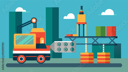 An automated fuel rod handling machine moves with precision and speed to load and unload fuel rods from the reactor.. Vector illustration