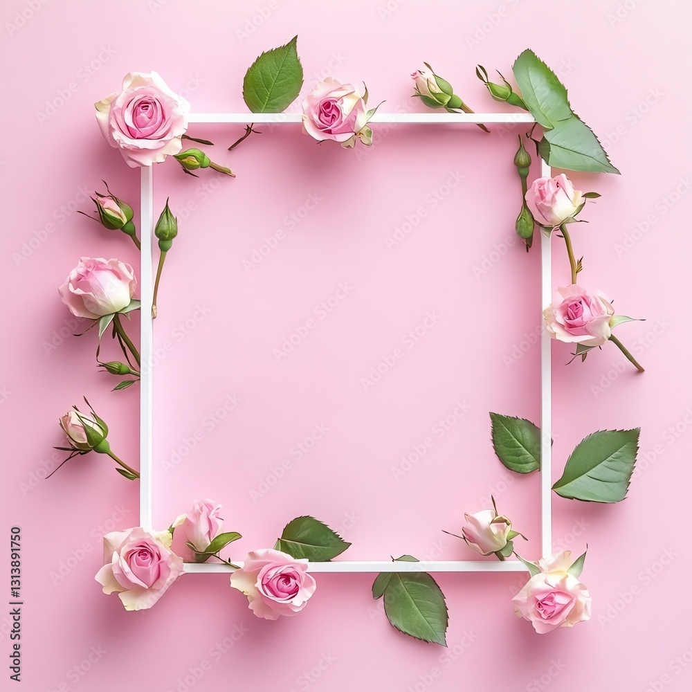 Pink Roses Frame on Pastel Background for Invitation or Greeting Card Pink Roses Frame on Pastel Background for Invitation or Greeting Card