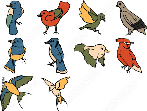  vintage bird illustration sets