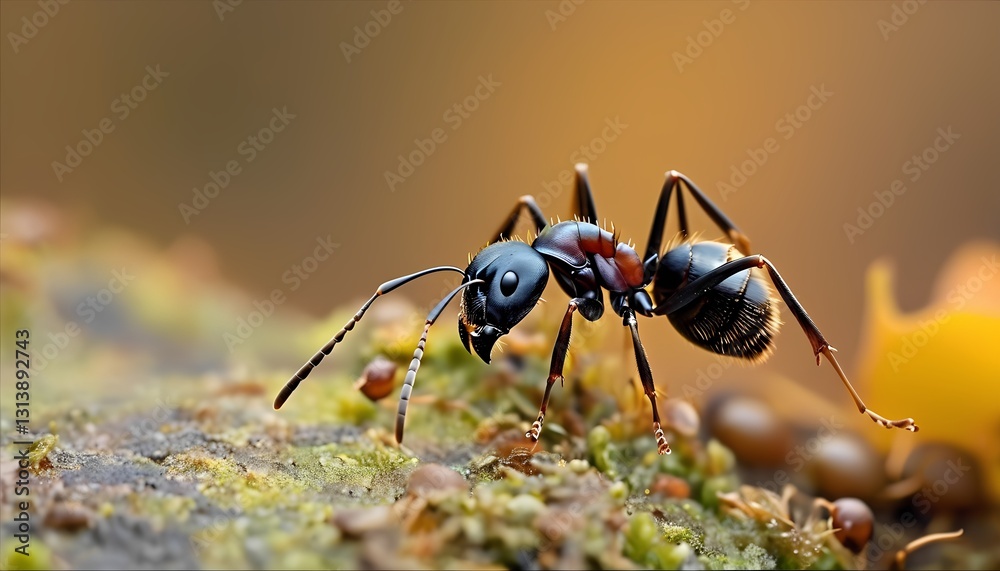 Ants foraging in a vibrant forest nature photography close-up view macro environment insect behavior analysis Ants foraging in a vibrant forest nature photography close-up view macro environment insect behavior analysis