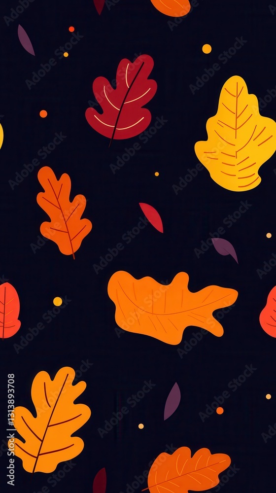 Crisp orange and red oak leaves on a black background creating a stunning visual contrast of autumn colors Crisp orange and red oak leaves on a black background creating a stunning visual contrast of autumn colors