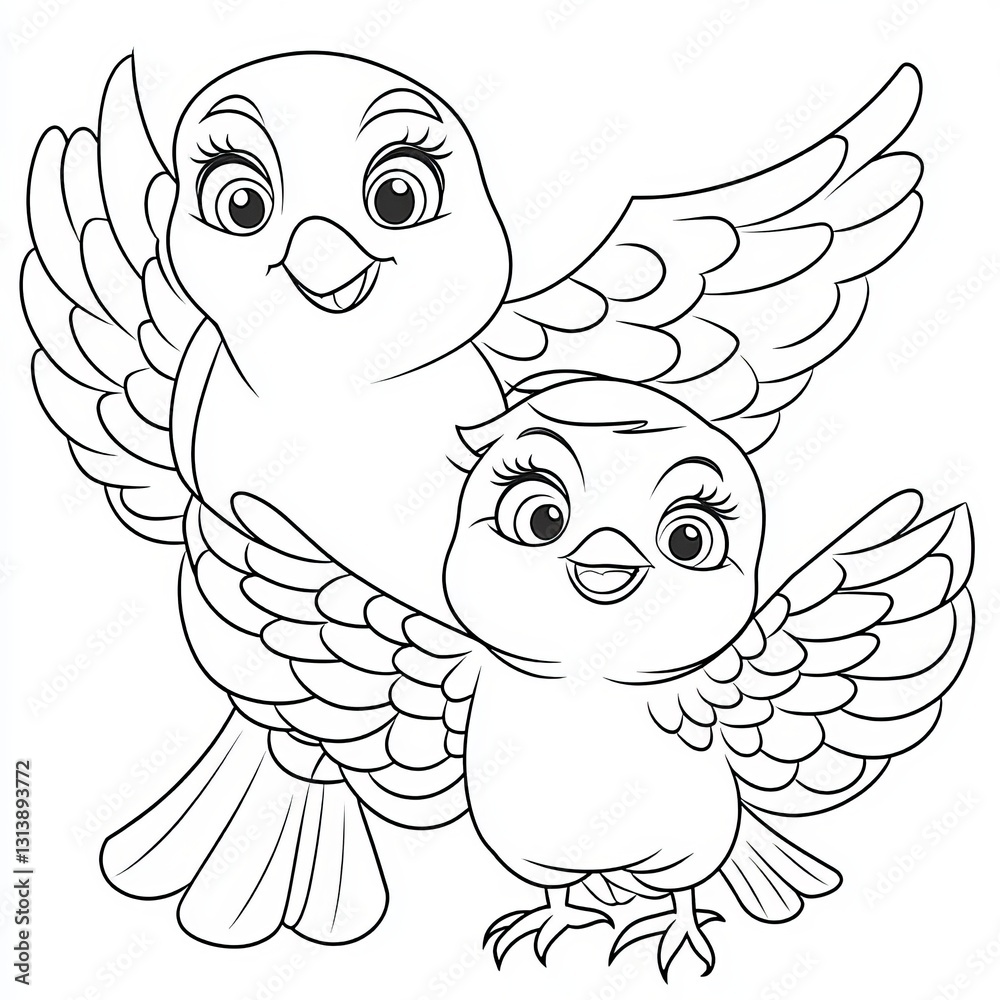 Fototapeta premium A digital illustration featuring a black and white image of a bird and its nestling