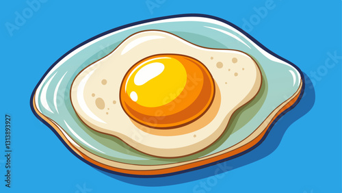 One fried egg isolated on transparent background, top view