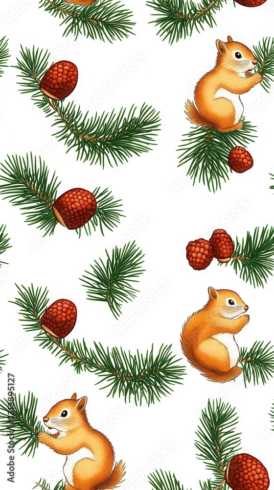 Playful squirrels collecting pine cones amidst a lush forest floor covered with nature's bounty and seasonal treasures Playful squirrels collecting pine cones amidst a lush forest floor covered with nature's bounty and seasonal treasures