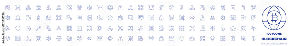 100 Blockchain Icons Collection. Thin line icon. Editable stroke. bitcoin, blockchain, cloud, digital wallet, qr code, Blockchain, art, block, safe, cards, chart, eye 100 Blockchain Icons Collection. Thin line icon. Editable stroke. bitcoin, blockchain, cloud, digital wallet, qr code, Blockchain, art, block, safe, cards, chart, eye