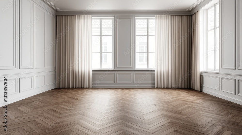 Spacious Modern Room with Large Windows and Elegant Decor Spacious Modern Room with Large Windows and Elegant Decor