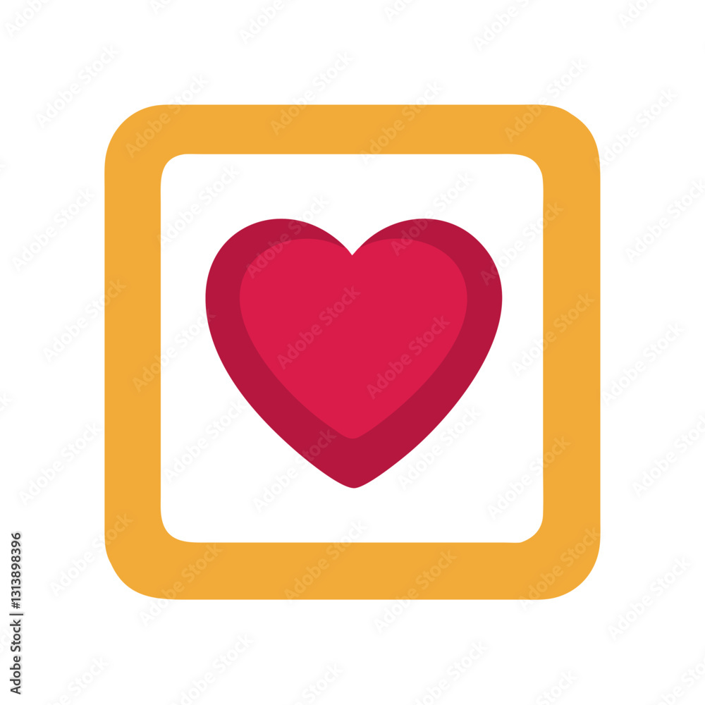 Red heart inside yellow frame for love and care symbol Red heart inside yellow frame for love and care symbol