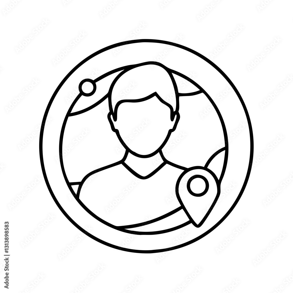 User profile with location pin for geolocation and tracking User profile with location pin for geolocation and tracking