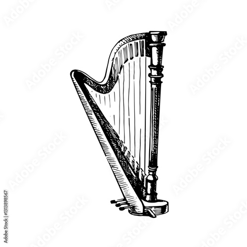 St. Patrick's Day sketch. Hand drawn vector illustration of harp