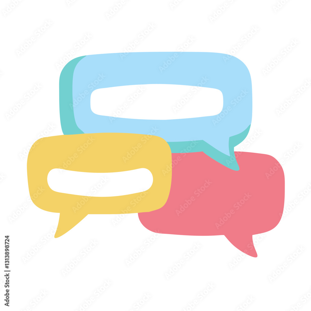 Three overlapping speech bubbles in pastel colors Three overlapping speech bubbles in pastel colors