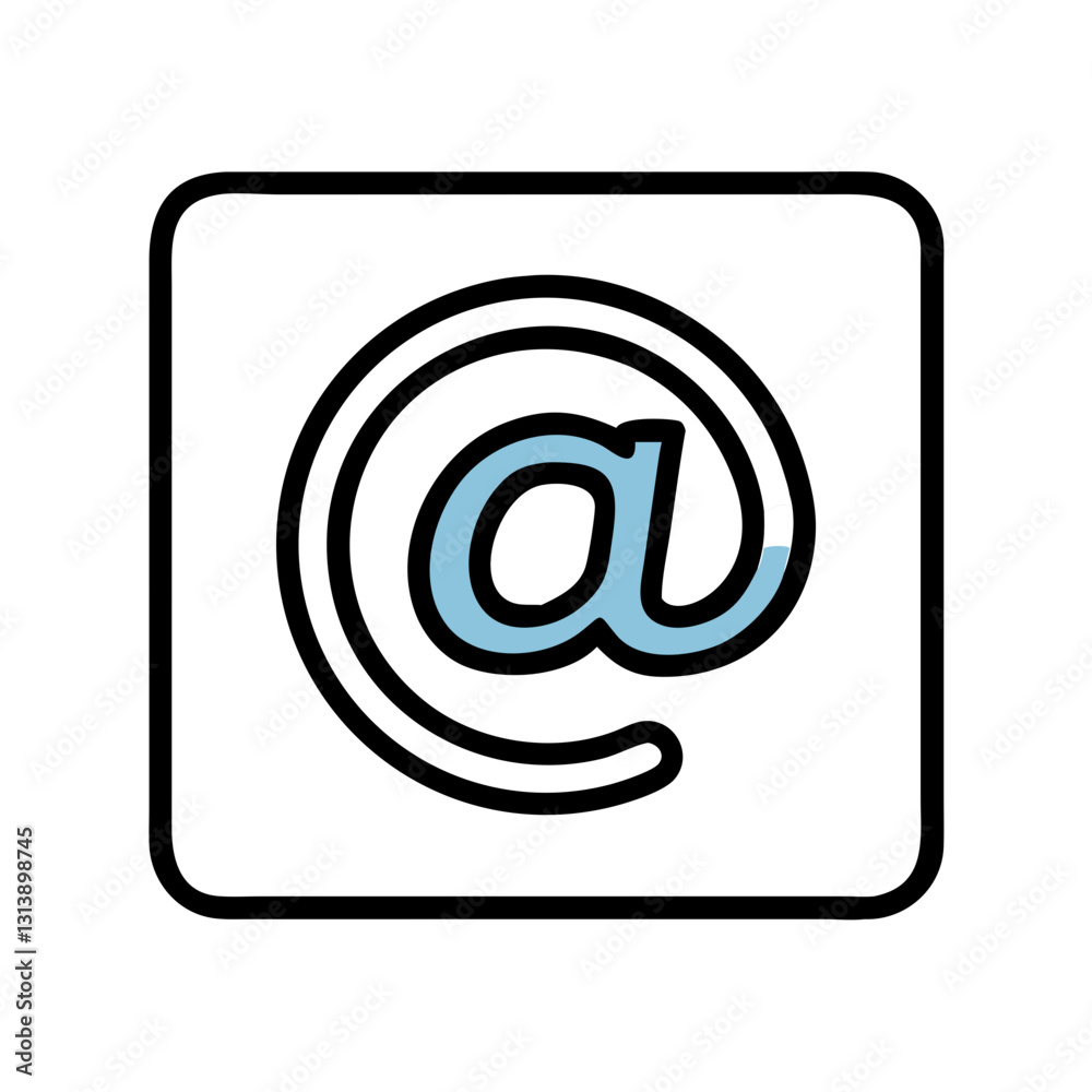 Black and white at symbol inside rectangular frame Black and white at symbol inside rectangular frame