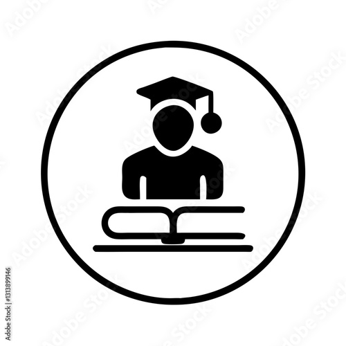 Graduate student reading book in minimal black and white style