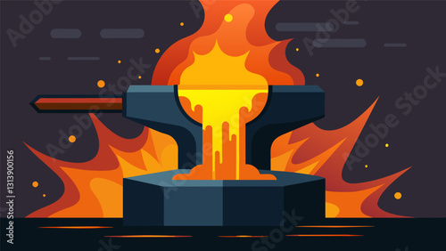The intense heat emanating from the furnaces opening signaled that it was in the process of melting down metal.. Vector illustration