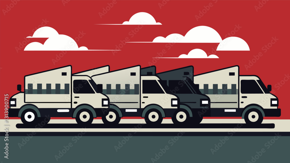 Φωτογραφία The monochromatic line of identical trucks with only their license plates to differentiate them symbolizes the mass production and distribution of