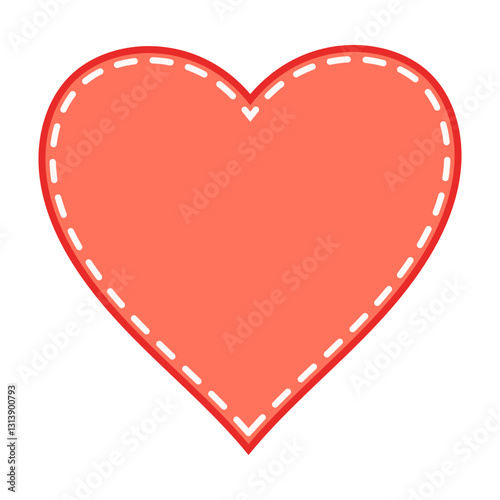 Stitched Coral Heart, on Wh...