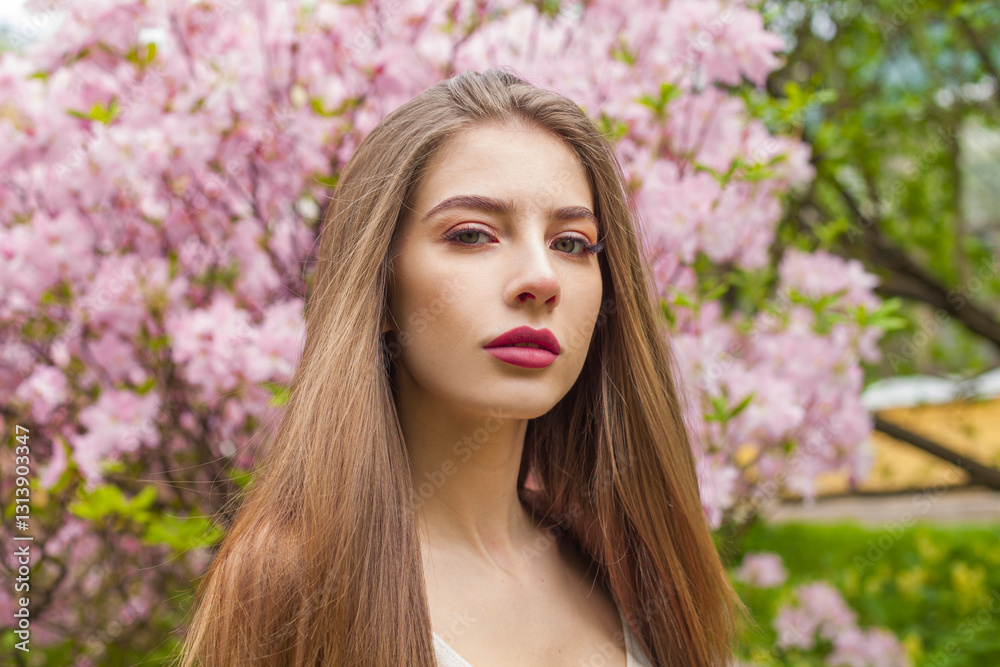 Naklejka premium Glamorous woman outdoors. Portrait of young beauty model