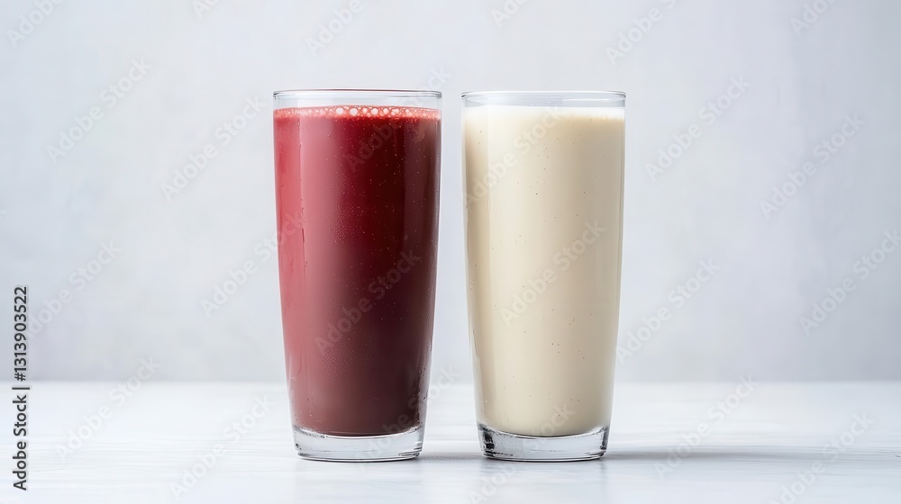 ProteinEnhanced Sports Drink for Recovery, Shake with protein and electrolyte symbols, chocolate and vanilla flavors, 3D render ProteinEnhanced Sports Drink for Recovery, Shake with protein and electrolyte symbols, chocolate and vanilla flavors, 3D render