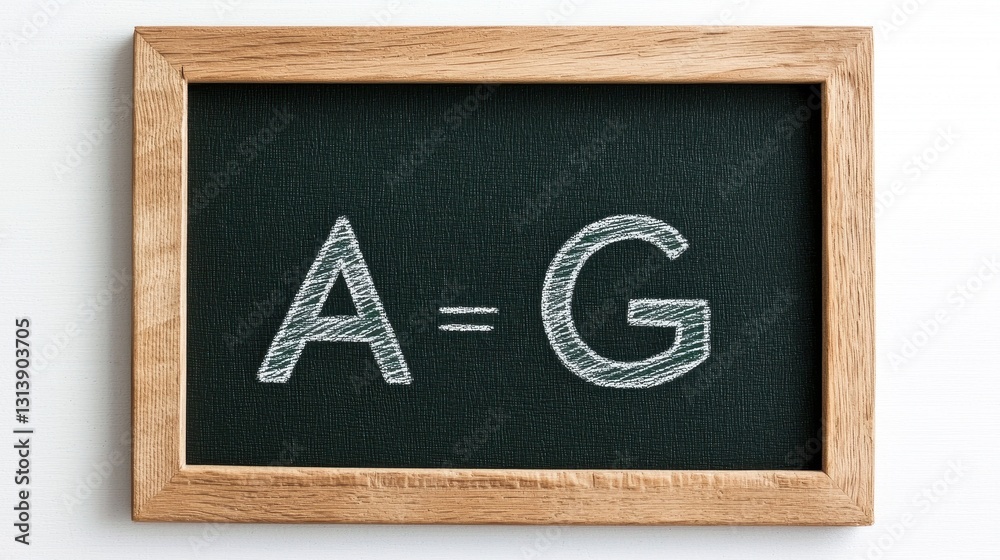 Blackboard with Chalk Writing Showing Equation A Equals G
