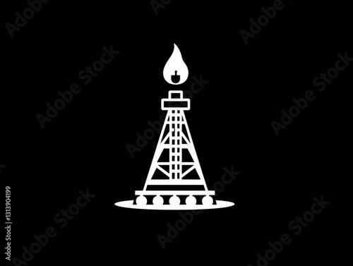 Wallpaper Mural Oil rig burning flare, night, energy production Torontodigital.ca