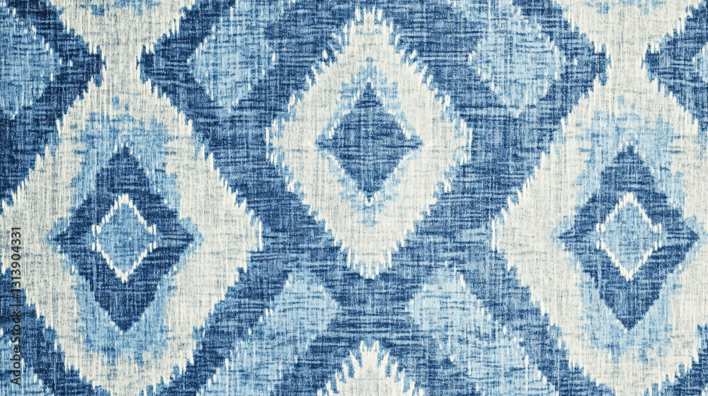 Beautiful blue and white ikat textile pattern design background art boho home style decor print image Beautiful blue and white ikat textile pattern design background art boho home style decor print image