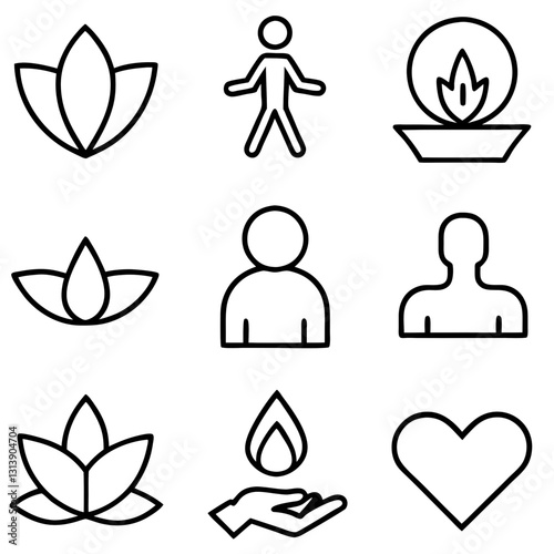 Wellness Silhouette Icon Set Vector Art Illustration. health care logo. yoga lotus flower