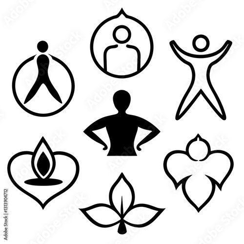 Wellness Silhouette Icon Set Vector Art Illustration. health care logo. yoga meditation icons