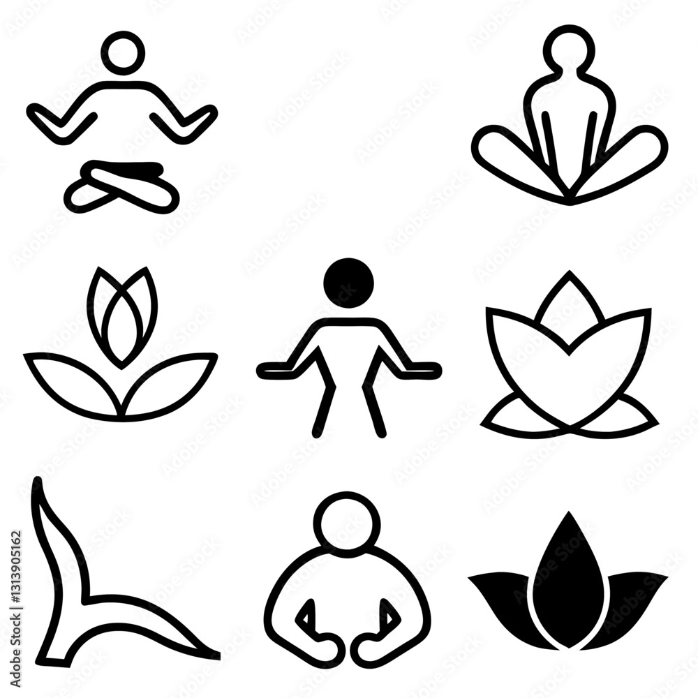 Wellness Silhouette Icon Set Vector Art Illustration. health care logo. yoga lotus position Wellness Silhouette Icon Set Vector Art Illustration. health care logo. yoga lotus position