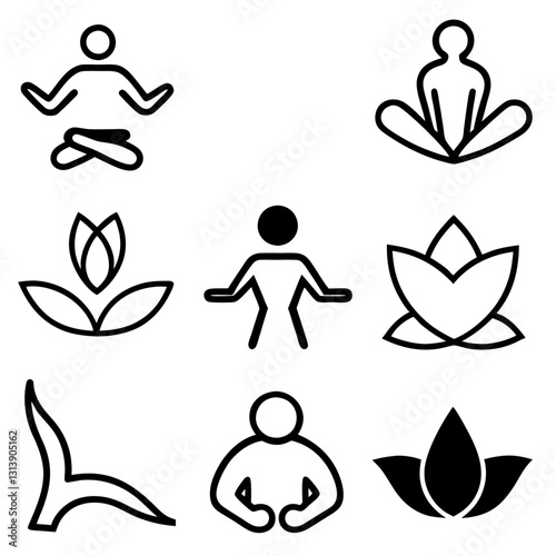 Wellness Silhouette Icon Set Vector Art Illustration. health care logo. yoga lotus position